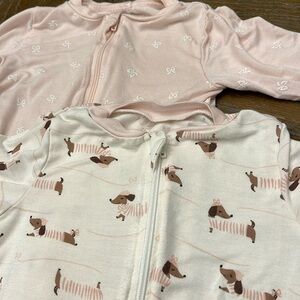 Milkberry Baby Girl Bamboo Set of 2 Footie Sleepers 6-9 months dog bows like new
